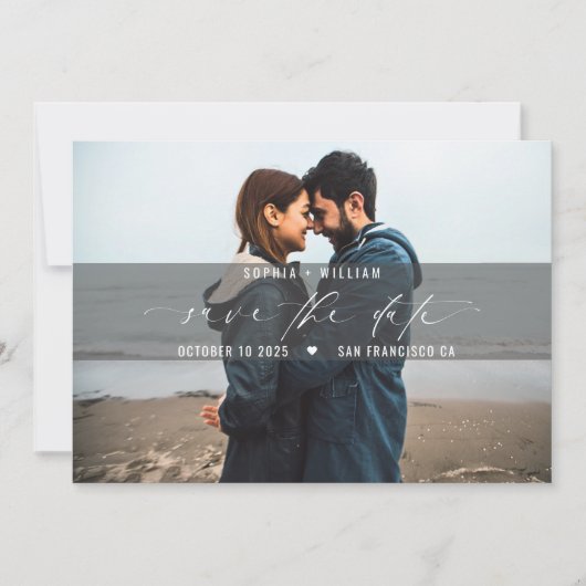 Moderne minimale foto bruiloft Save the Date Aankondiging (Voorkant)