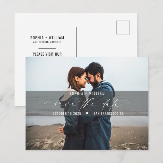 Moderne minimale foto bruiloft Save the Date Briefkaart (Voorkant / Achterkant)