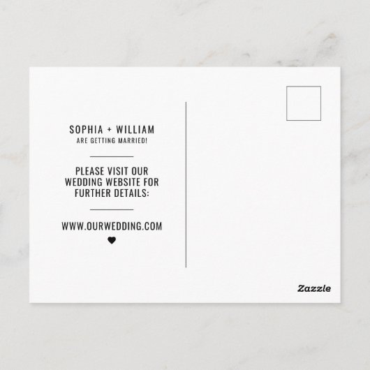 Moderne minimale foto bruiloft Save the Date Briefkaart (Achterkant)