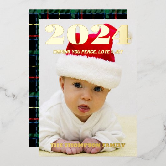 Moderne minimale foto elegant folie feestdagenkaart (Voorkant / Achterkant)