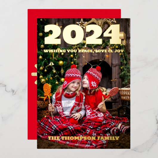 Moderne minimale foto elegant folie feestdagenkaart (Voorkant / Achterkant)