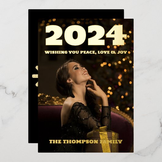 Moderne minimale foto elegant folie feestdagenkaart (Voorkant / Achterkant)