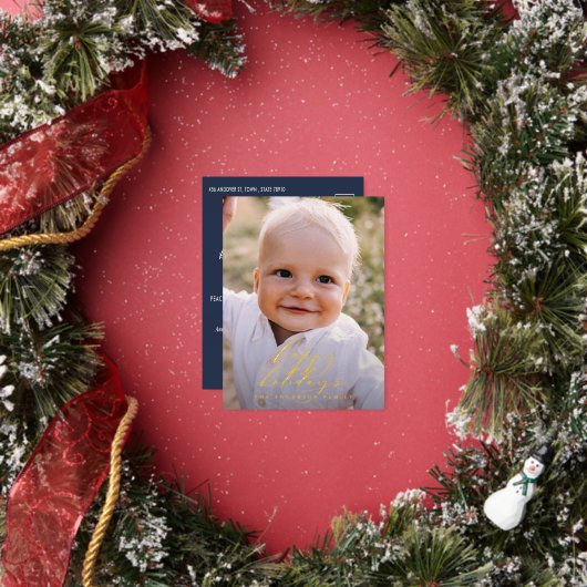 Moderne minimale foto Kerst elegante script  Foi Folie Feestdagen Briefkaart (Insitu)