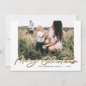 Moderne, minimale foto-kerstelegant gouden script feestdagenkaart (Voorkant)