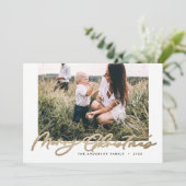 Moderne, minimale foto-kerstelegant gouden script feestdagenkaart (Staand voorkant)
