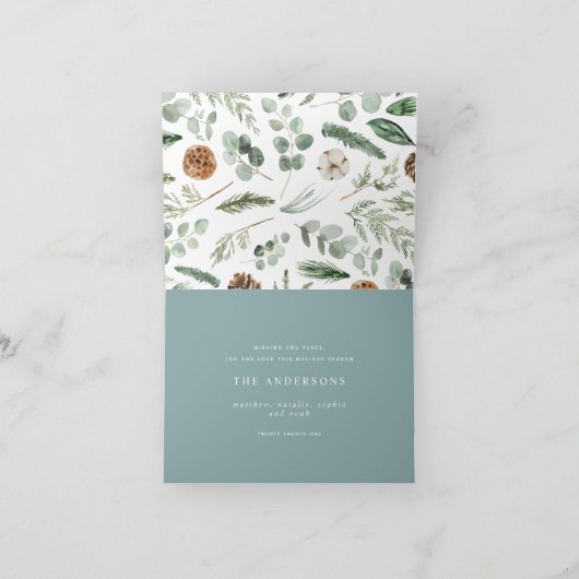 Moderne minimale foto Kerstelegant script blauw Feestdagen Kaart (Binnen)