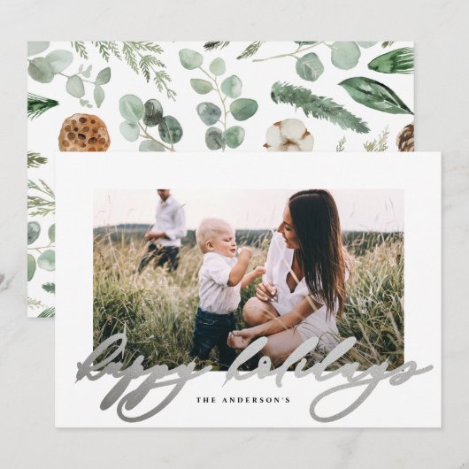 Moderne, minimale foto-kerstelegant script feestdagenkaart (Voorkant / Achterkant)