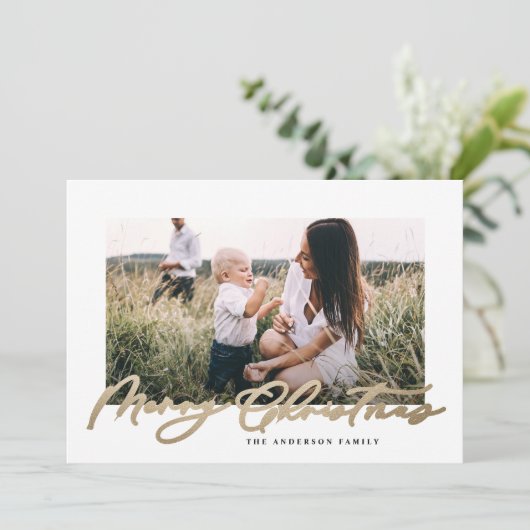 Moderne, minimale foto-kerstelegant script feestdagenkaart (Staand voorkant)