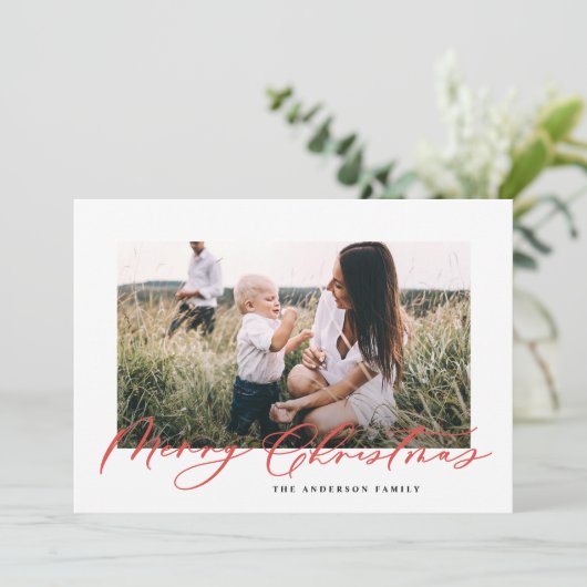 Moderne, minimale foto-kerstelegant script feestdagenkaart (Staand voorkant)