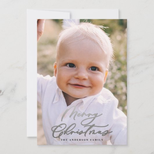 Moderne, minimale foto-kerstelegant script feestdagenkaart (Voorkant)