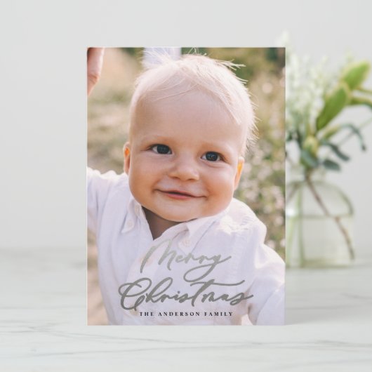 Moderne, minimale foto-kerstelegant script feestdagenkaart (Staand voorkant)