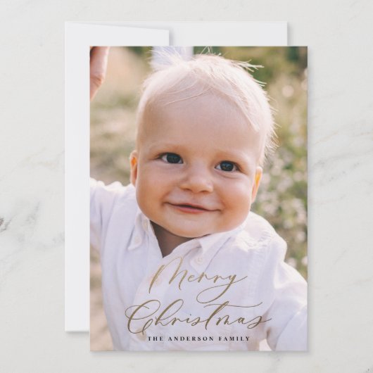 Moderne, minimale foto-kerstelegant script feestdagenkaart (Voorkant)