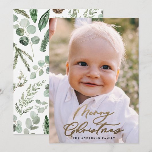 Moderne, minimale foto-kerstelegant script feestdagenkaart (Voorkant / Achterkant)