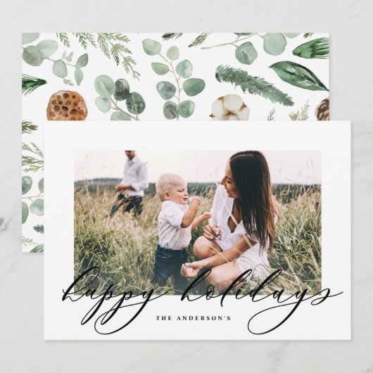 Moderne, minimale foto-kerstelegant script feestdagenkaart (Voorkant / Achterkant)