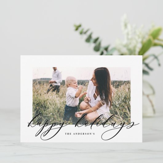 Moderne, minimale foto-kerstelegant script feestdagenkaart (Staand voorkant)
