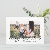 Moderne, minimale foto-kerstelegant script feestdagenkaart (Staand voorkant)