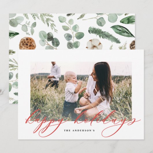 Moderne, minimale foto-kerstelegant script feestdagenkaart (Voorkant / Achterkant)