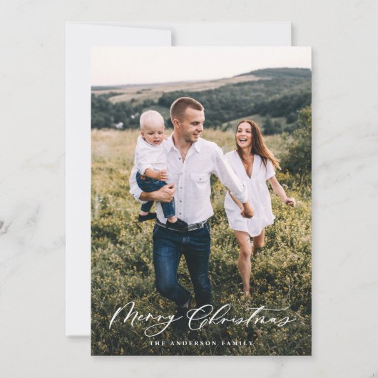Moderne, minimale foto-kerstelegant script feestdagenkaart (Voorkant)