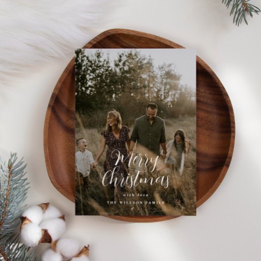 Moderne, minimale foto-kerstelegant script feestdagenkaart