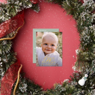 Moderne, minimale foto-kerstelegant script folie feestdagen briefkaart