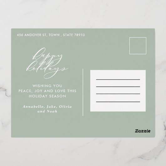 Moderne, minimale foto-kerstelegant script folie feestdagen briefkaart (Achterkant)