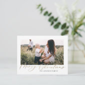Moderne, minimale foto Kerstelegant script Holi Feestdagenkaart (Staand voorkant)