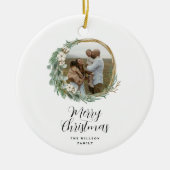 Moderne, minimale foto-kerstelegant script keramisch ornament (Voorkant)