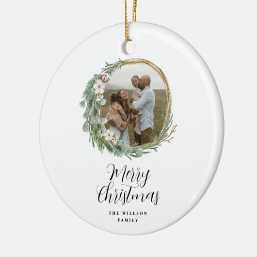 Moderne, minimale foto-kerstelegant script keramisch ornament (Links)