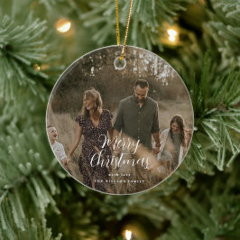 Moderne, minimale foto-kerstelegant script keramisch ornament