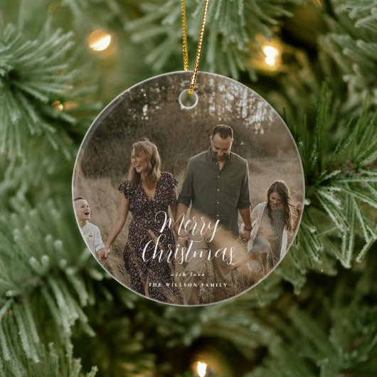 Moderne, minimale foto-kerstelegant script keramisch ornament (Boom)