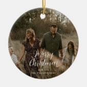 Moderne, minimale foto-kerstelegant script keramisch ornament (Voorkant)