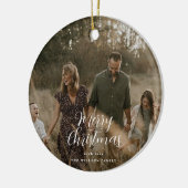 Moderne, minimale foto-kerstelegant script keramisch ornament (Links)