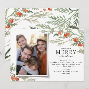 Moderne, minimale foto-kerstelegante eucalyptus feestdagenkaart