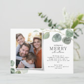 Moderne, minimale foto-kerstelegante eucalyptus feestdagenkaart (Staand voorkant)