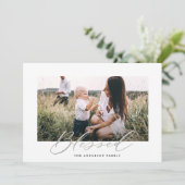 Moderne, minimale foto Kerstmis gezegend script Feestdagenkaart (Staand voorkant)