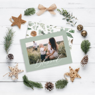 Moderne, minimale foto Kerstmis gezegend script Feestdagenkaart