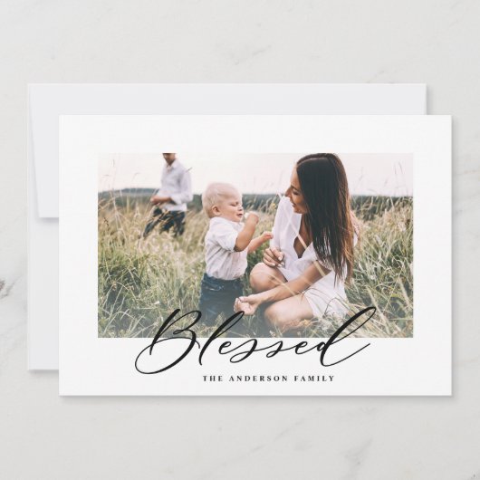 Moderne, minimale foto Kerstmis gezegend script Feestdagenkaart (Voorkant)