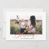 Moderne, minimale foto Kerstmis gezegend script Feestdagenkaart (Voorkant)