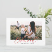 Moderne, minimale foto Kerstmis gezegend script Feestdagenkaart (Staand voorkant)