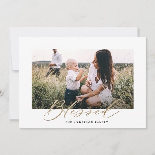 Moderne, minimale foto Kerstmis gezegend script Feestdagenkaart (Voorkant)