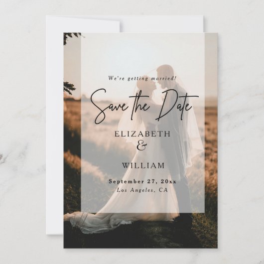 Moderne minimale foto overlay bruiloft Save the Da Kaart (Voorkant)