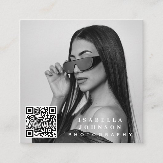Moderne minimale foto QR Code Social Media pictogr Vierkante Visitekaartje (Voorkant)