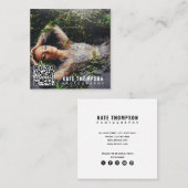 Moderne minimale foto-QR-code sociale media Vierkante Visitekaartje (Voorkant / Achterkant)