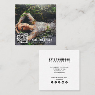 Moderne minimale foto-QR-code sociale media Vierkante Visitekaartje