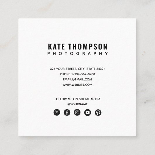 Moderne minimale foto-QR-code sociale media Vierkante Visitekaartje (Achterkant)