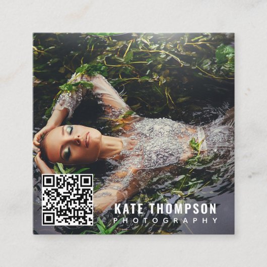 Moderne minimale foto-QR-code sociale media Vierkante Visitekaartje (Voorkant)