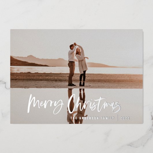 Moderne, minimale foto-rode kerstmis folie feestdagenkaart (Voorkant)