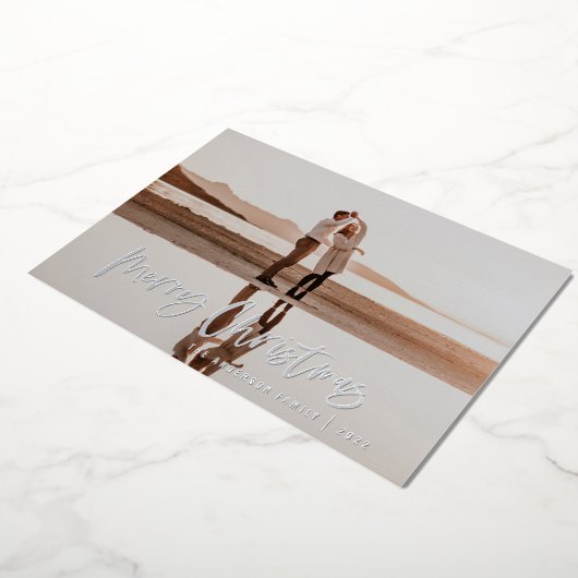 Moderne, minimale foto-rode kerstmis folie feestdagenkaart (Gedraaid)