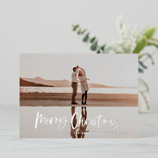 Moderne, minimale foto-rode kerstmis folie feestdagenkaart (Staand Voorkant)