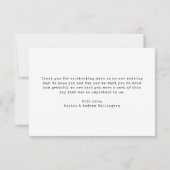 Moderne minimale foto typemachine bruiloft bedankkaart (Achterkant)
